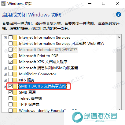 启用SMB 1.0/CIFS文件共享支持 启用SMB 1.0/CIFS文件共享支持